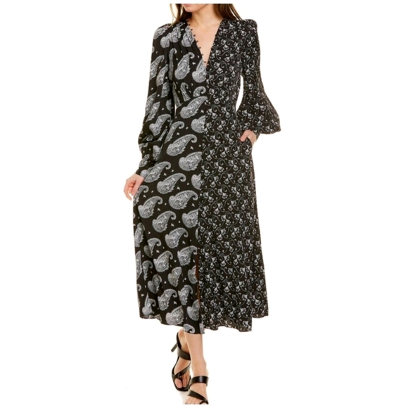 Ted Baker Baylei V-neck Paisley-print Crepe Midi Dress In Black - Picture 2 of 9